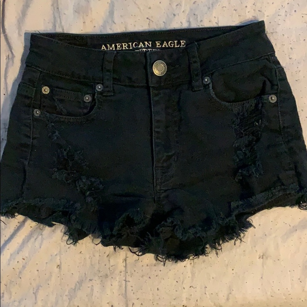 Black ripped jean shorts